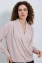 Women's Double-Breasted Collar Draped Satin Cream Blouse - 5