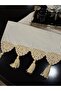Runner Tablecloth Plaid Fabric Knitted Lace Tasseled Cream Brown 40X100 cm