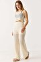 Women's Openwork Trousers and Crop Blouse Double Set Ecru Unlined - 2