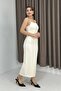 Women's lined crepe dress with spaghetti straps - white