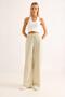 Striped Patterned Wide-Leg Linen Trousers Green - 2