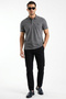Gray Polo Collar Men's T-Shirt Regular Fit 100% Cotton with Striped Collar Detail - 4