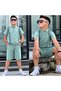 Boy's Collar Detailed Printed 100% Cotton Muslin Double Set - 2
