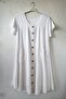 White Pool Collar Short Sleeve Buttoned Pocketed Lined Bell Bottom Skirt Casual Cotton Woven Dress 105 52 - 7