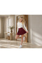 Women's Pleated Burgundy Mini Skirt - 5