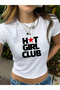 Women's White Hot Girl Club Printed Crop Top