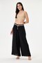 Women's Black Italian 100% Linen Belted Elastic Waist Wide Leg Palazzo Trousers Size 38 - 42