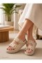 Women's Double Buckle Stone Detailed Cream Slippers Ultra Soft Anatomical Sole Daily Slippers - 3