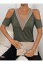 Women's Viscose Blouse with Open Shoulders and V-Neck - 3