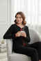 Premium Women's 4-Piece Corded Fabric Set – Black Red Piped (Pajama Top, Pants, Bikini Set) - 8