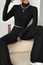 Women's Black High Neck Crop Top and High Waist Sweatpants Set Sporty Stylish Combination