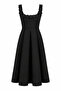 Square Floral Collar Black Dress