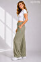 Women's Linen Blend Denim Patterned Wide Leg Summer Trousers - 3