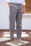 Anthracite Men's Linen-Look Elastic Waist Lace-Up Comfortable Fit Trousers - 4