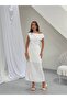 Premium Boat Neck Drape Detailed Midi Dress