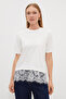 Lace Crew Neck Casual T-Shirt - 2