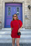 Red Balloon Sleeve Short Dress