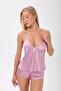 Women's strappy backless satin slip dress with shorts set - 2