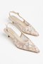 Zeva Women's Floral Patterned Tulle Embroidered Pointed Toe Slingback Short Heeled Evening Dress Shoes - 2