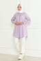 Women's Long Basic Lilac Polo Collar Hijab Shirt Dress - 4