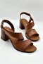 Side Band Detailed Thick Heeled Shoes Women's Sandals Bitter Brown