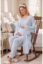 New Season Blue Scallop Linen Detailed Summer Design Buttoned Short Sleeve Maternity Maternity Dressing Gown Pajama Set - 8