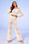 Boat Neck Crop Soft Textured Knitwear Top and Bottom Set - 2