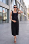 Square Neck Buttoned Zero-Sleeve Maternity and Postpartum Woven Dress