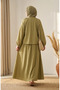 Hakim Collar Buttoned Hijab Double Set 2284-03 Oil Green - 5