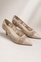 Women's Beige Lace Short Heel Stiletto 5.5 cm Heel Comfortable Full Mold. - 7