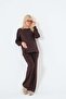 Maternity Side Zipper Long Sleeve High Waist Wide Leg Soft Touch Tracksuit Set Aci Brown