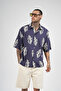 Trend Biz Oversize Tropical Leaf Embroidered Short Sleeve Shirt