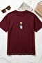 Women's Burgundy Teddy Bear Embroidered Cotton T-Shirt - 2