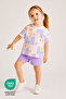 100% Cotton Floral Printed Crew Neck Double Pocket Baby-Child Tshirt Shorts Set - 2
