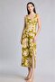 Regular Fit Heart Neckline Floral Linen Blend Strappy Midi Light Khaki Dress H8432Ax26Sm - 2