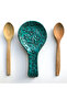 Handmade Ceramic Turquoise Spoon Rest, Floral Pattern Spoon Holder Ladle Holder Spatula Holder Decorative Kitchen Countertop Spoon Rest, Home Gift