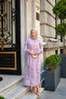 Women's Floral Pattern Shiny Striped Dress Lilac - 10