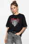 Women's Black 100% Cotton Cheetah Printed Oversize T-Shirt with Text Detail Öt261063 60286379 - 2