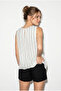 Women's White Polka Dot Pleated Metal Pendant Accessory Lined Thick Strap Blouse 330 60286381 - 5