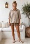 Beige Shirt Collar 3/4 Sleeve Buttoned Pocketed Tie-Waist Embroidered Casual Cotton Woven Shirt 60 55 - 6