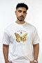 Butterfly Flower Design Printed Oversize White T-Shirt