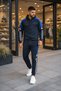Men'S, Navy Blue, Diving Fabric, Stripe Detailed, Hooded Tracksuit Set - 3