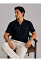 Navy Blue Polo V-Neck Short Sleeve Men's T-Shirt - 5