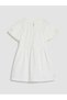 Lcw Kids White Crew Neck Embroidered Girls' Crinkle Dress - 6