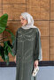 Women's Floral Patterned Linen Hijab Dress - 8
