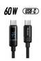 USB C to USB C 60W PD Fast Charging Cable with LED Power Display Nylon Braided Durable High Speed Data Sync