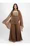 Coffee Brown Embroidered Peplum Sets - 2