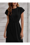 Women's Short Sleeve Crew Neck Midi Viscose Dress with Elastic Waist - 4