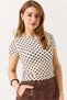 Women's Polka Dot Crew Neck Short Sleeve Blouse Brown - 3