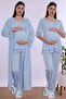 Cotton Long Robe Maternity Nursing Pajama Set Effortt - Blue